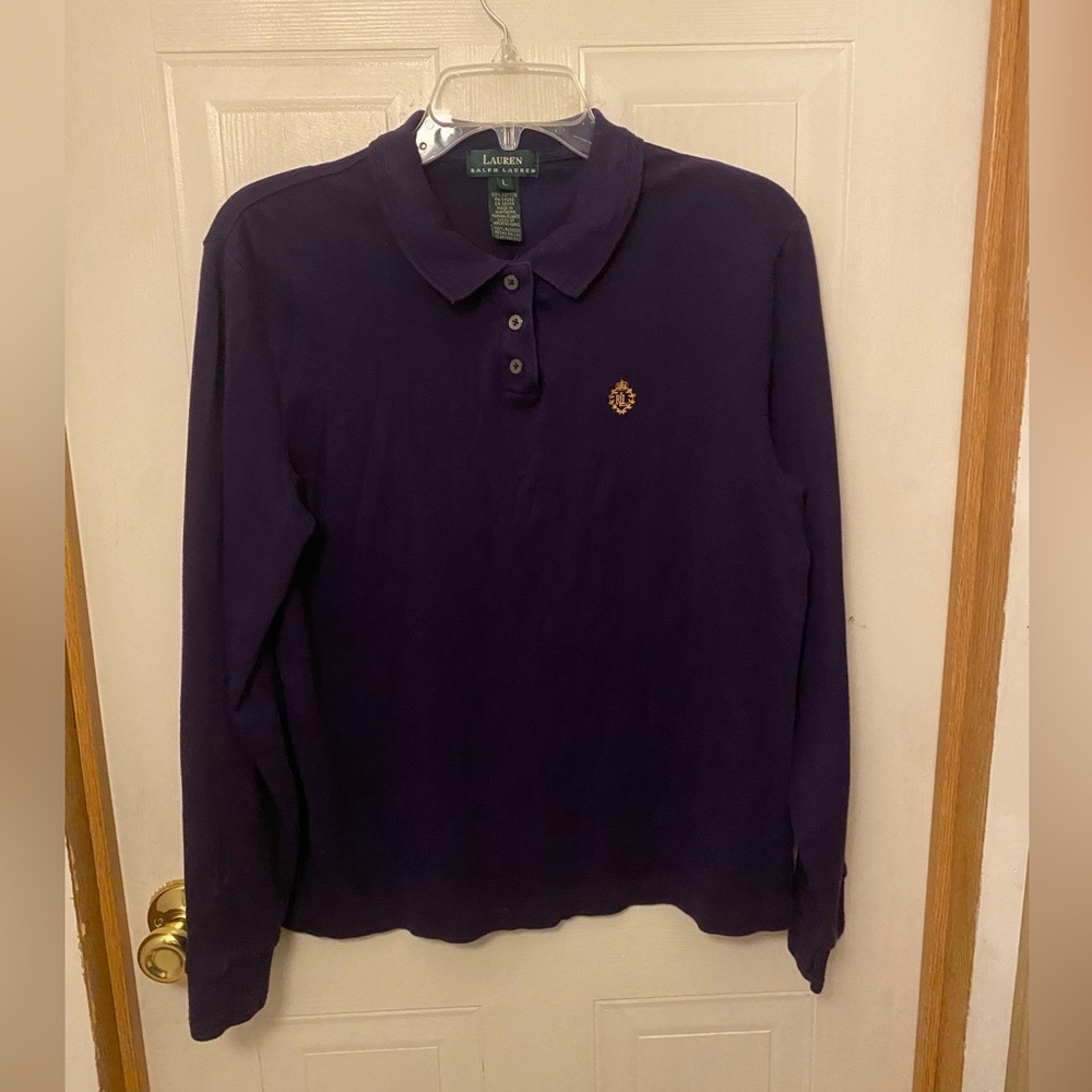 Lauren Ralph Lauren Long-Sleeve Polo in Deep Purple with Gold Crest